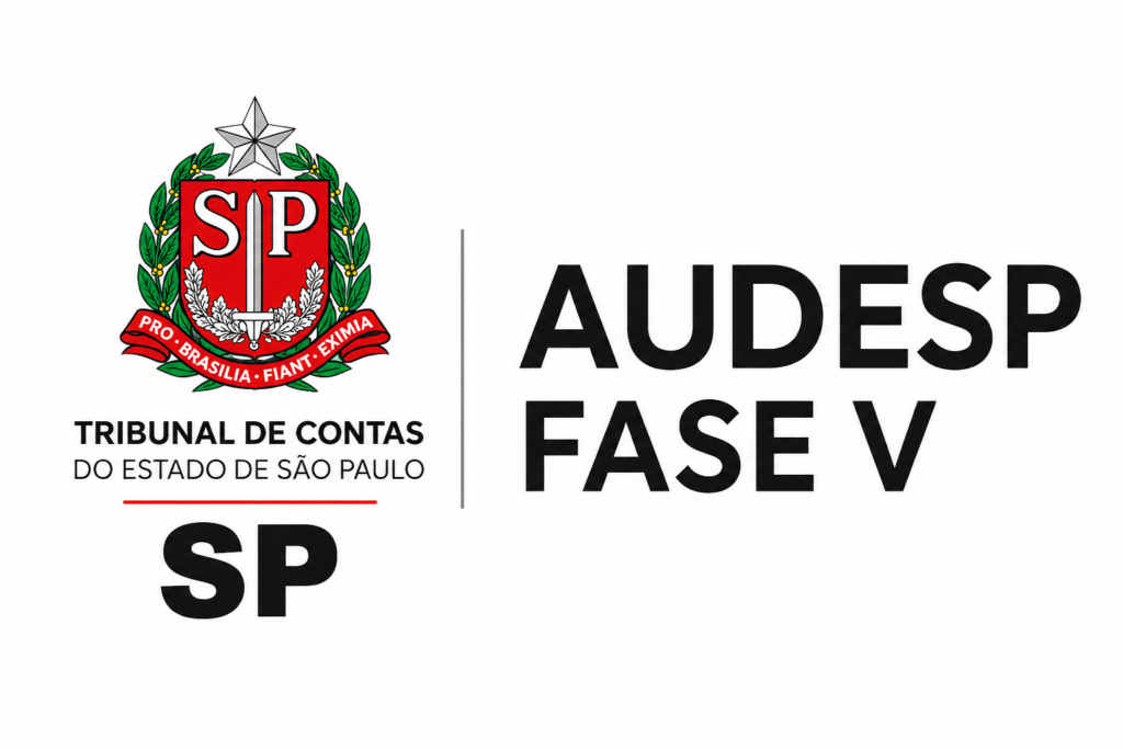 Logotipo do Tribunal de Contas do Estado de S&atilde;o Paulo (TCESP) ao lado do texto "AUDESP Fase V", representando as novas exig&ecirc;ncias para a presta&ccedil;&atilde;o de contas dos munic&iacute;pios paulistas.